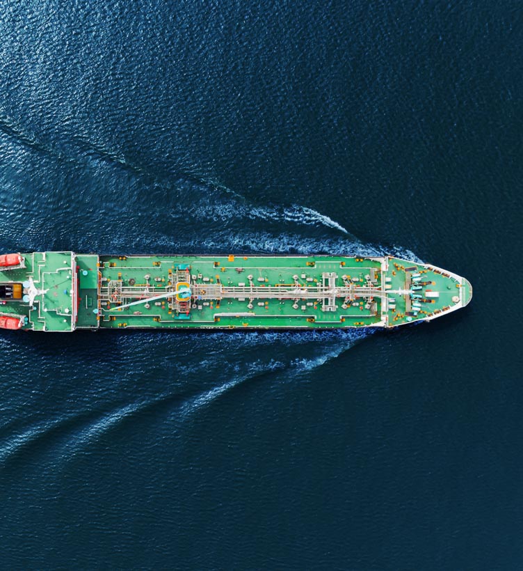aerial view of gas carrier ship at sea two col